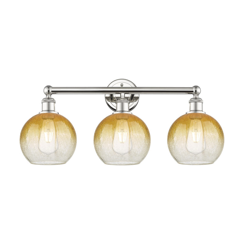 Innovations Brookhaven Globe 26in 3-Light Bath Vanity Light | Industrial Polished Nickel and Amber Glass | Bathroom Vanity | Model 616-3W-PN-G483-8AM