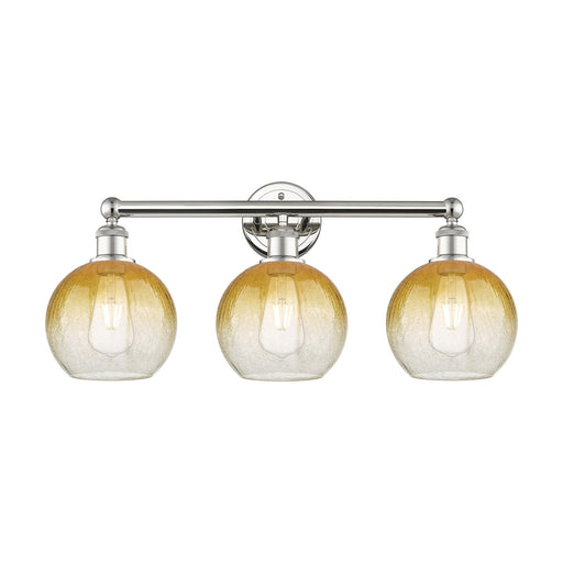 Innovations Brookhaven Globe 26in 3-Light Bath Vanity Light | Industrial Polished Nickel and Amber Glass | Bathroom Vanity | Model 616-3W-PN-G483-8AM