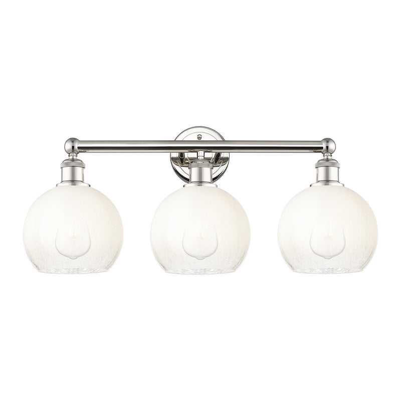 Innovations Brookhaven Globe 26in 3-Light Bath Vanity Light | Industrial Modern Contempo Polished Nickel and Opal Glass | Model 616-3W-PN-G483-8OP