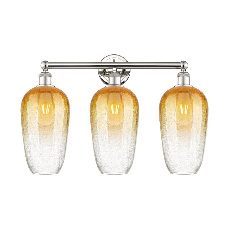 Innovations Brookhaven Flute 25in 3-Light Bath Vanity | Industrial Polished Nickel Steel and Amber Glass | Bathroom Vanity | Model 616-3W-PN-G484-7AM