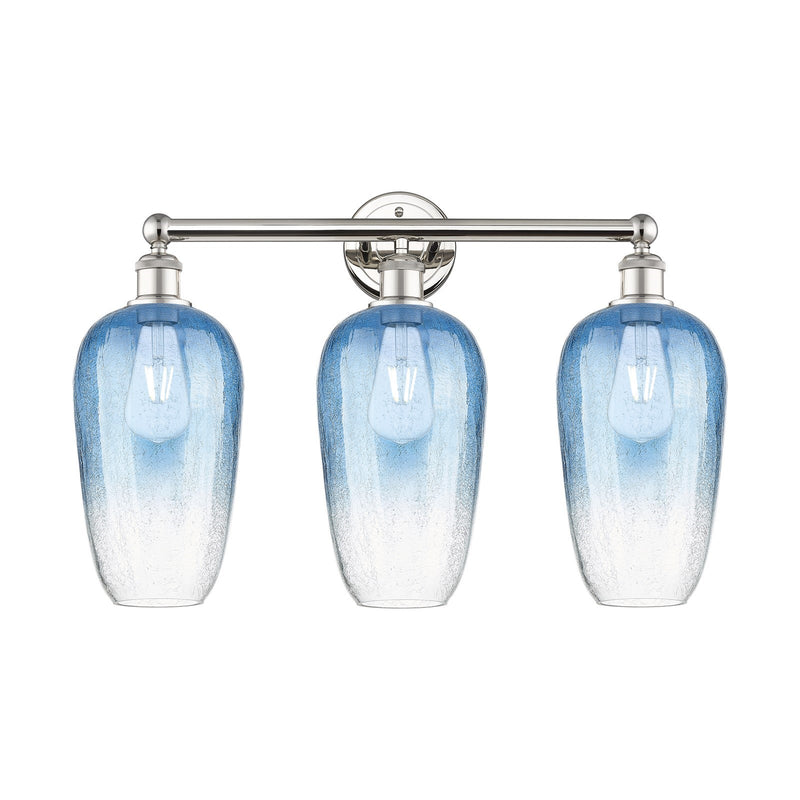Innovations Brookhaven Flute 25in 3-Light Bath Vanity | Industrial Modern Polished Nickel and Sapphire Blue Glass | Bathroom | Model 616-3W-PN-G484-7SB