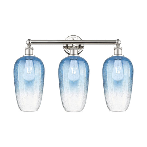 Innovations Brookhaven Flute 25in 3-Light Bath Vanity | Industrial Modern Polished Nickel and Sapphire Blue Glass | Bathroom | Model 616-3W-PN-G484-7SB