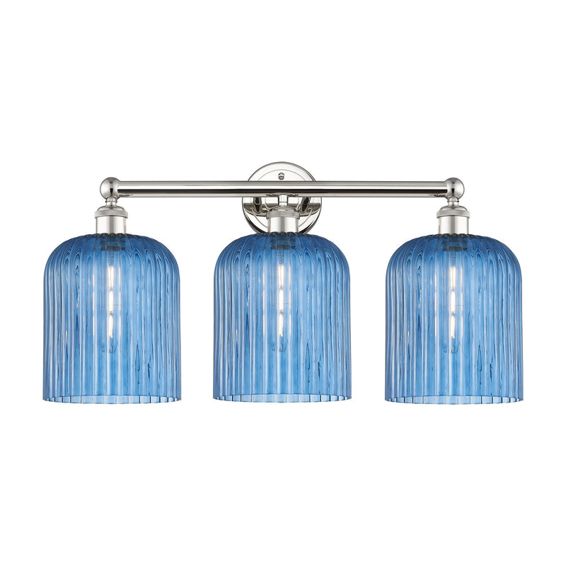 Innovations Bridal Veil 23in 3-Light Bath Vanity Light | Art Nouveau Industrial Polished Nickel and Princess Blue Bell Glass | Model 616-3W-PN-G559-8BL