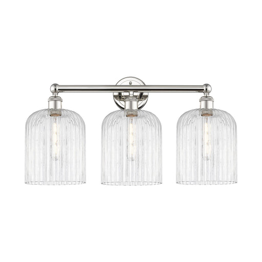 Innovations Bridal Veil 23in 3-Light Bath Vanity | Art Nouveau Polished Nickel Steel and Clear Ribbed Glass | Bathroom & Powder | Model 616-3W-PN-G559-8CL