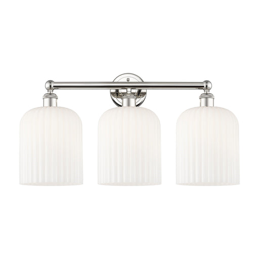 Innovations Bridal Veil 23in 3-Light Bath Vanity Light | Art Nouveau Polished Nickel and Gloss White Ribbed Glass | Bathroom | Model 616-3W-PN-G559-8GWH