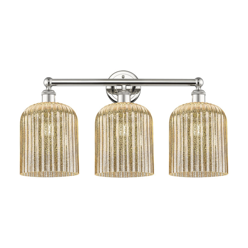 Innovations Bridal Veil 23in 3-Light Bath Vanity | Art Nouveau Polished Nickel and Mercury Ribbed Glass | Bathroom & Powder | Model 616-3W-PN-G559-8ME