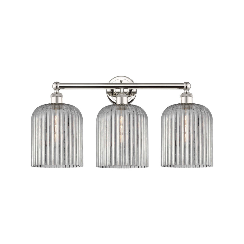 Innovations Bridal Veil 23in 3-Light Bath Vanity Light | Industrial Art Nouveau Polished Nickel and Light Smoke Ribbed Glass | Model 616-3W-PN-G559-8SM