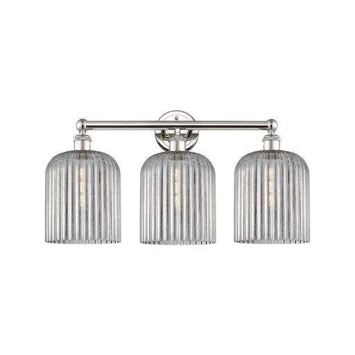 Innovations Bridal Veil 23in 3-Light Bath Vanity Light | Industrial Art Nouveau Polished Nickel and Light Smoke Ribbed Glass | Model 616-3W-PN-G559-8SM