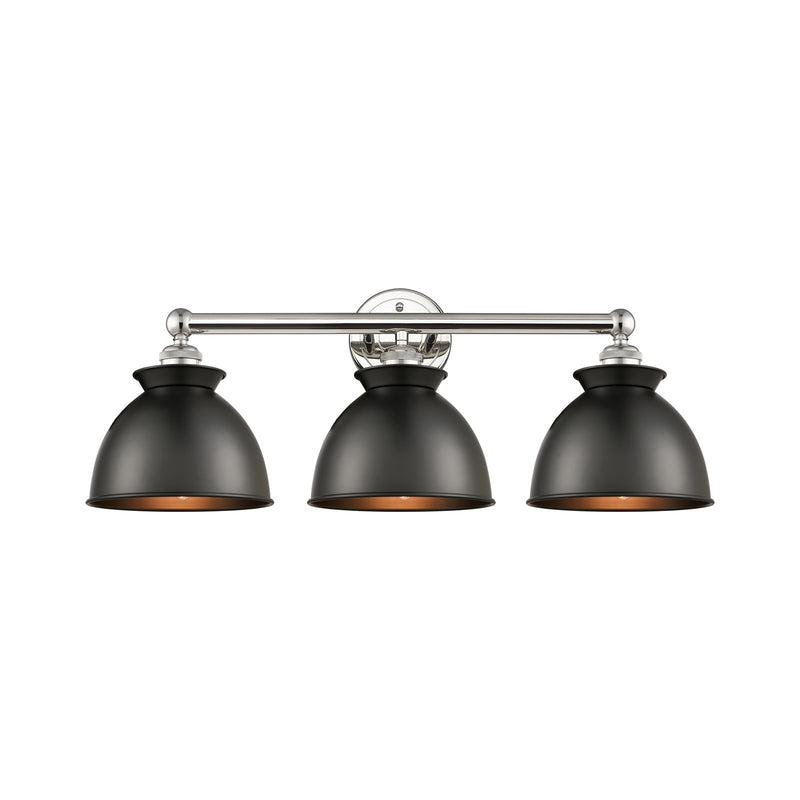 Innovations Adirondack 26in 3-Light Bath Vanity Light | Industrial Polished Nickel and Matte Black Metal | Damp-Rated Bathroom | Model 616-3W-PN-M14-BK