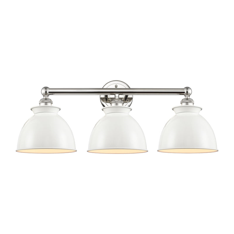 Innovations Adirondack 26in 3-Light Bath Vanity Light | Industrial Farmhouse Polished Nickel and Glossy White Metal Shade | Model 616-3W-PN-M14-W