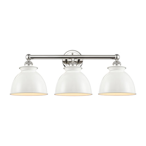 Innovations Adirondack 26in 3-Light Bath Vanity Light | Industrial Farmhouse Polished Nickel and Glossy White Metal Shade | Model 616-3W-PN-M14-W