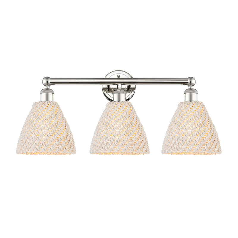 Innovations Bristol Natural 26in 3-Light Bath Vanity Light | Industrial Polished Nickel and Natural Fiber Shade | Bathroom | Model 616-3W-PN-NBD-75-NAT