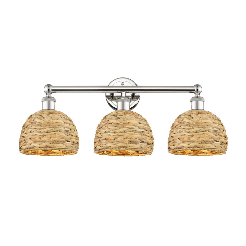 Innovations Woven Rattan 26in 3-Light Bath Vanity Light | Industrial Polished Nickel and Natural Fiber Shade | Bathroom Vanity | Model 616-3W-PN-RBD-8-NAT