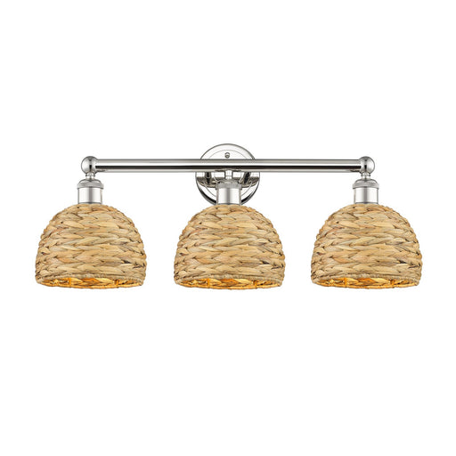 Innovations Woven Rattan 26in 3-Light Bath Vanity Light | Industrial Polished Nickel and Natural Fiber Shade | Bathroom Vanity | Model 616-3W-PN-RBD-8-NAT