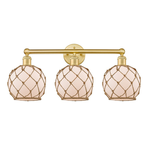 Innovations Farmhouse Rope 26in 3-Light Bath Vanity | Industrial Satin Gold Steel and Cast Brass with White Frosted Glass and | Model 616-3W-SG-G121-8RB