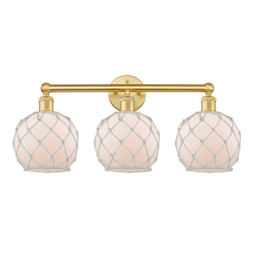 Innovations Farmhouse Rope 26in 3-Light Bath Vanity | Industrial Satin Gold Steel and Cast Brass with White Frosted Glass and | Model 616-3W-SG-G121-8RW