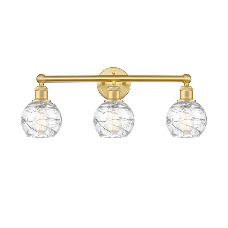 Innovations Athens Deco Swirl 24in 3-Light Bath Vanity | Industrial Satin Gold Steel and Clear Deco Swirl Glass | Bathroom | Model 616-3W-SG-G1213-6CL