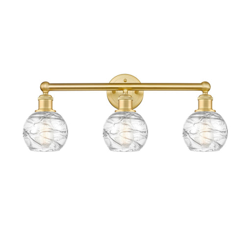 Innovations Athens Deco Swirl 24in 3-Light Bath Vanity | Industrial Satin Gold Steel and Clear Deco Swirl Glass | Bathroom | Model 616-3W-SG-G1213-6CL