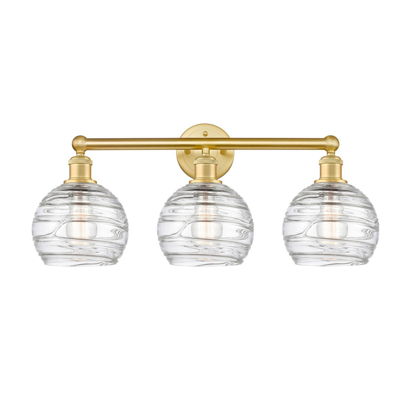 Innovations Athens Deco Swirl 26in 3-Light Bath Vanity Light | Industrial Satin Gold Steel and Cast Brass with Clear Deco | Model 616-3W-SG-G1213-8CL