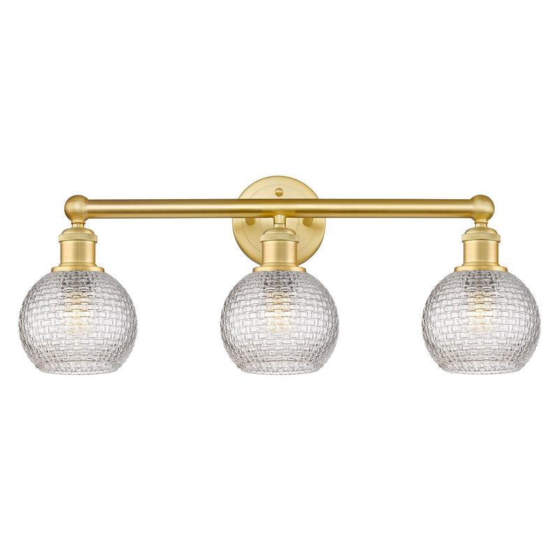 Innovations Athens 24in 3-Light Bath Vanity Light | Modern Farmhouse Satin Gold Steel and Clear Basket Weave Glass | Bathroom | Model 616-3W-SG-G122C-6CL