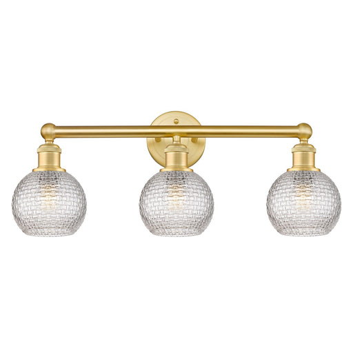 Innovations Athens 24in 3-Light Bath Vanity Light | Modern Farmhouse Satin Gold Steel and Clear Basket Weave Glass | Bathroom | Model 616-3W-SG-G122C-6CL