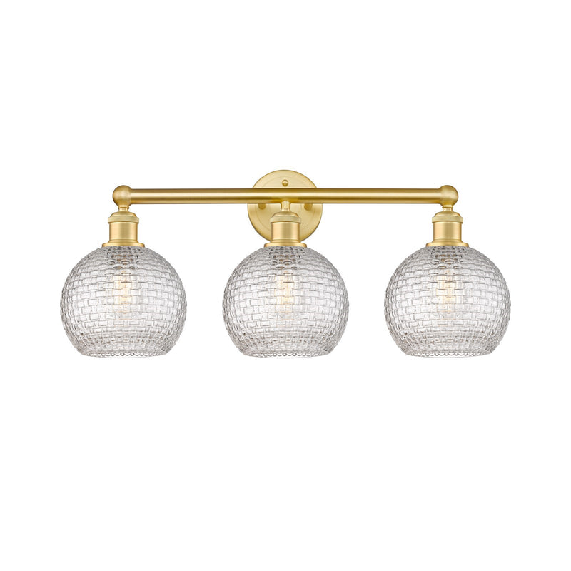 Innovations Athens 26in 3-Light Bath Vanity Light | Modern Farmhouse Satin Gold Steel and Clear Basket Weave Glass | Bathroom | Model 616-3W-SG-G122C-8CL