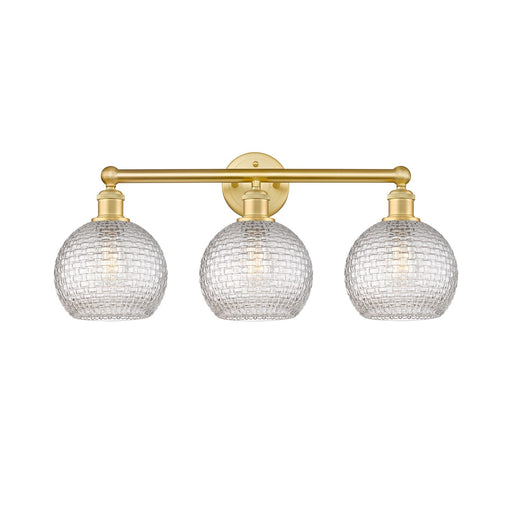 Innovations Athens 26in 3-Light Bath Vanity Light | Modern Farmhouse Satin Gold Steel and Clear Basket Weave Glass | Bathroom | Model 616-3W-SG-G122C-8CL