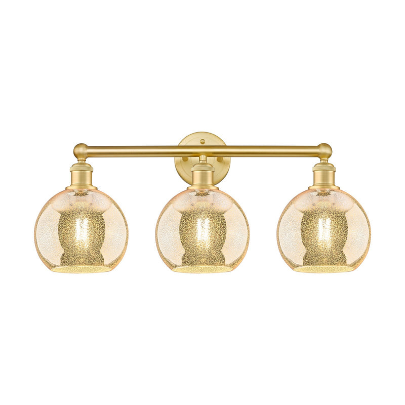 Innovations Athens 26in 3-Light Bath Vanity Light | Industrial Satin Gold Steel and Mercury Glass | Bathroom Vanity | 26 x 12.25 | Model 616-3W-SG-G128-8