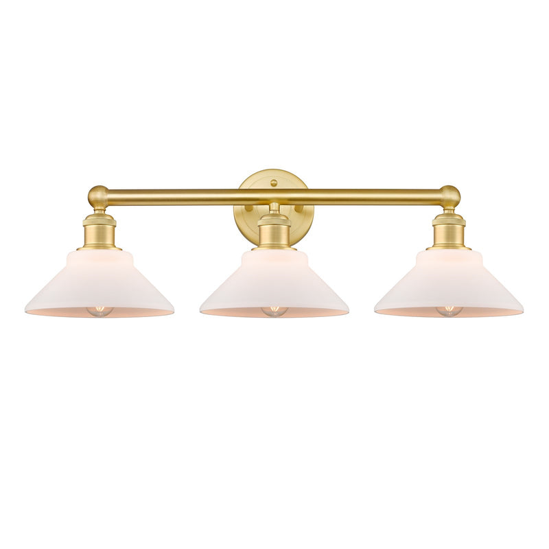 Innovations Orwell 26in 3-Light Bath Vanity Light | Industrial Satin Gold Steel and Cast Brass with Matte White Cone Glass | Model 616-3W-SG-G131