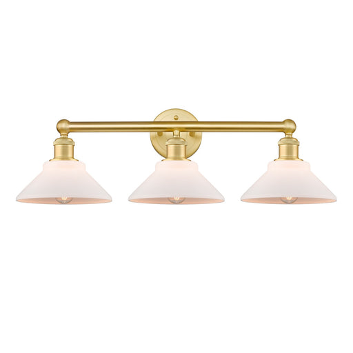 Innovations Orwell 26in 3-Light Bath Vanity Light | Industrial Satin Gold Steel and Cast Brass with Matte White Cone Glass | Model 616-3W-SG-G131