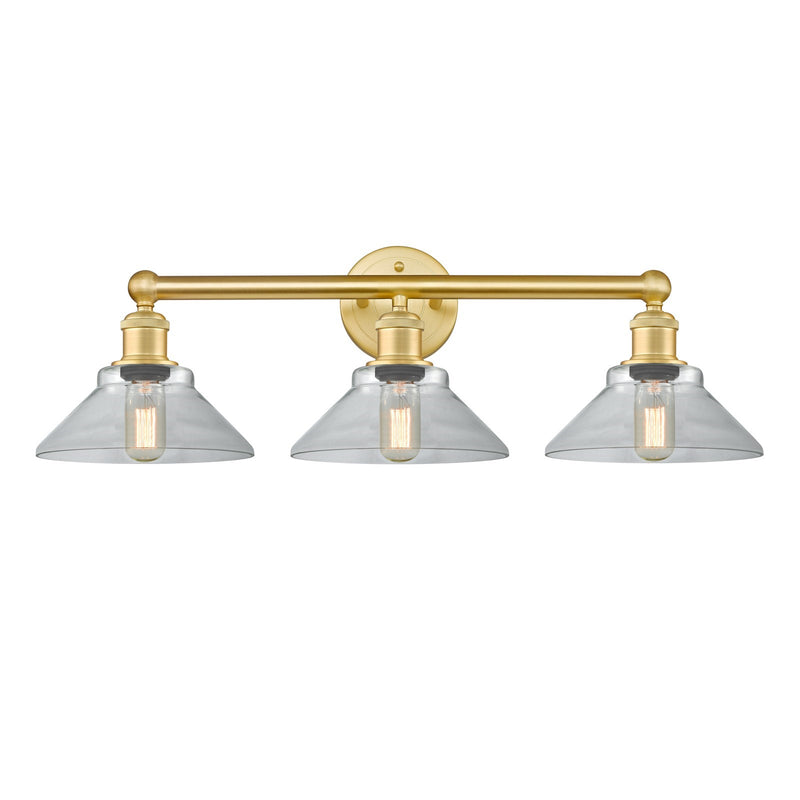 Innovations Orwell 26in 3-Light Bath Vanity Light | Industrial Satin Gold Steel and Clear Glass | Bathroom Vanity & Powder Room | Model 616-3W-SG-G132