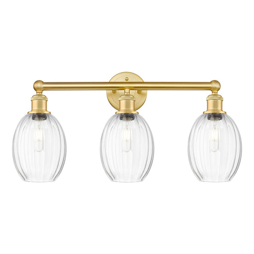 Innovations Preston Bulb 24in 3-Light Bath Vanity Light | Industrial Satin Gold Steel and Cast Brass with Clear Glass Shades | Model 616-3W-SG-G459-6CL