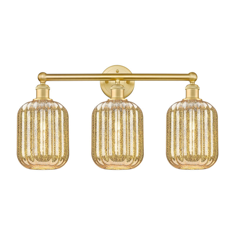 Innovations Preston Cylinder 25in 3-Light Bath Vanity | Industrial Satin Gold Steel and Mercury Glass | Bathroom Vanity | 24.75 | Model 616-3W-SG-G460-7ME
