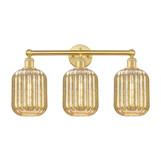 Innovations Preston Cylinder 25in 3-Light Bath Vanity | Industrial Satin Gold Steel and Mercury Glass | Bathroom Vanity | 24.75 | Model 616-3W-SG-G460-7ME