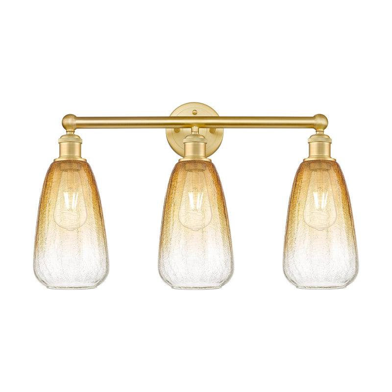 Innovations Brookhaven Almond 24in 3-Light Bath Vanity Light | Industrial Satin Gold Steel and Amber Glass | Bathroom Vanity & | Model 616-3W-SG-G480-6AM