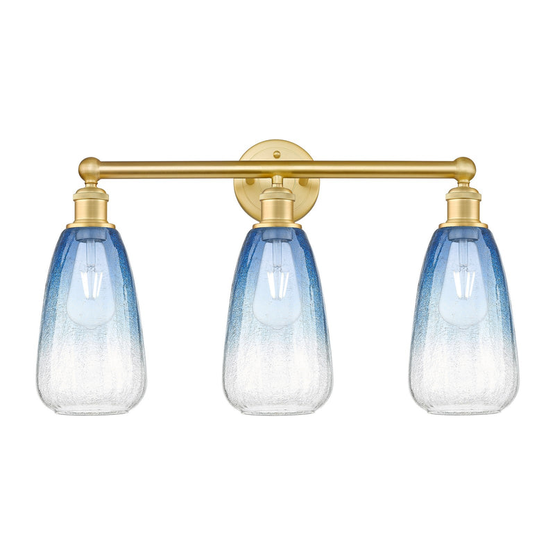 Innovations Brookhaven Almond 24in 3-Light Bath Vanity Light | Industrial Satin Gold Steel and Sapphire Blue Glass | Bathroom | Model 616-3W-SG-G480-6SB