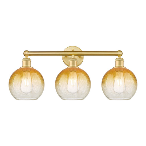 Innovations Brookhaven Globe 26in 3-Light Bath Vanity Light | Industrial Satin Gold Steel and Amber Glass | Bathroom Vanity | Model 616-3W-SG-G483-8AM