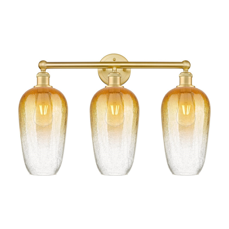 Innovations Brookhaven Flute 25in 3-Light Bath Vanity Light | Industrial Satin Gold Steel and Amber Glass | Bathroom Vanity | Model 616-3W-SG-G484-7AM