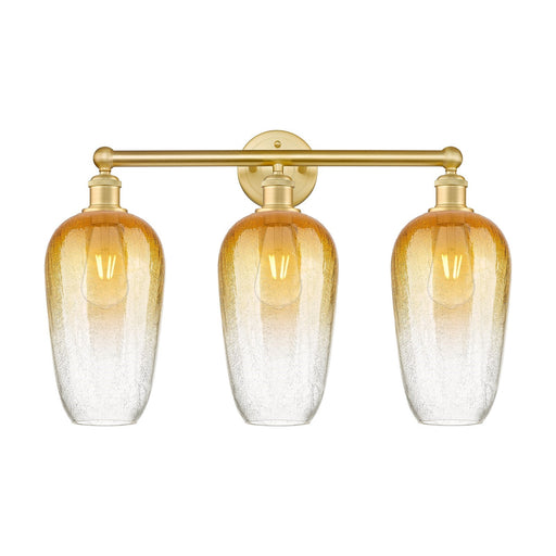 Innovations Brookhaven Flute 25in 3-Light Bath Vanity Light | Industrial Satin Gold Steel and Amber Glass | Bathroom Vanity | Model 616-3W-SG-G484-7AM