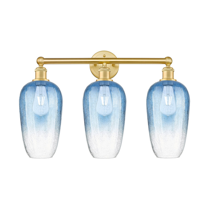 Innovations Brookhaven Flute 25in 3-Light Bath Vanity | Industrial Satin Gold Steel and Cast Brass with Sapphire Blue Glass | Model 616-3W-SG-G484-7SB