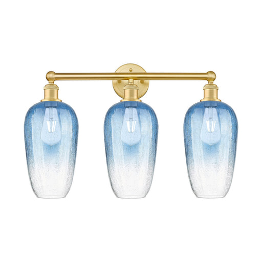 Innovations Brookhaven Flute 25in 3-Light Bath Vanity | Industrial Satin Gold Steel and Cast Brass with Sapphire Blue Glass | Model 616-3W-SG-G484-7SB