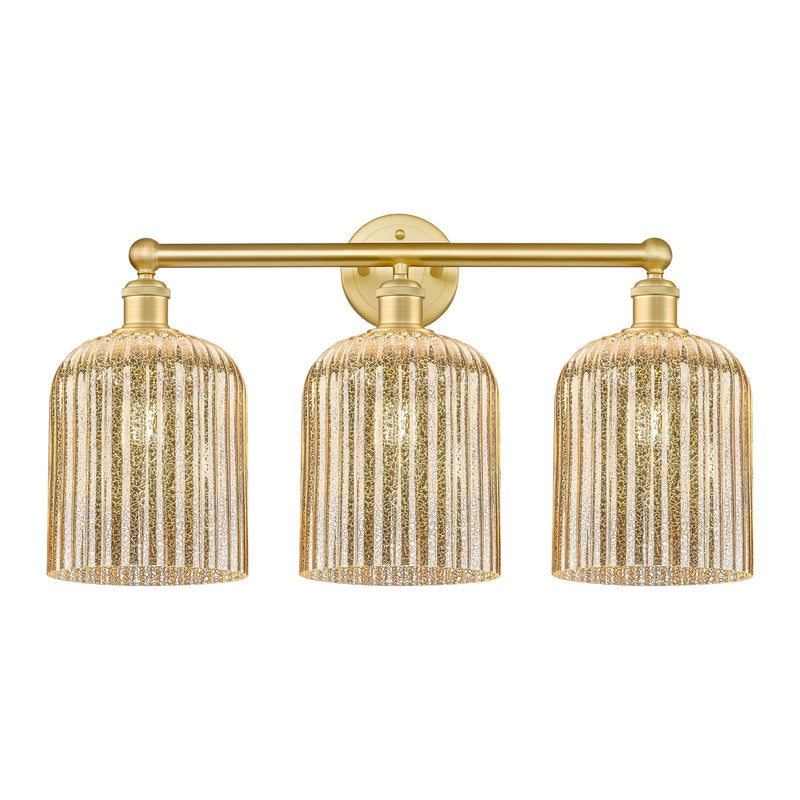 Innovations Bridal Veil 23in 3-Light Bath Vanity Light | Art Nouveau Satin Gold Steel and Mercury Ribbed Glass | Bathroom | Model 616-3W-SG-G559-8ME