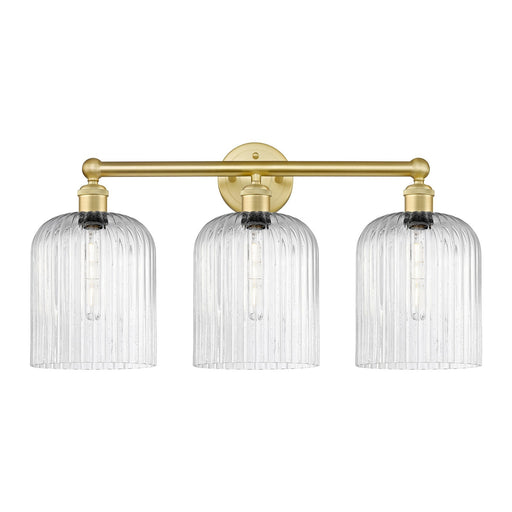 Innovations Bridal Veil 23in 3-Light Bath Vanity | Art Nouveau Satin Gold Steel and Seedy Ribbed Glass | Bathroom Vanity Light | Model 616-3W-SG-G559-8SDY