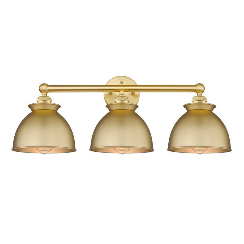 Innovations Adirondack 26in 3-Light Bath Vanity Light | Industrial Farmhouse Satin Gold Steel and Satin Gold Metal Shade | Model 616-3W-SG-M14-SG
