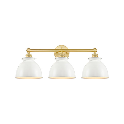 Innovations Adirondack 26in 3-Light Bath Vanity Light | Industrial Farmhouse Satin Gold Steel and Cast Brass with Glossy White | Model 616-3W-SG-M14-W