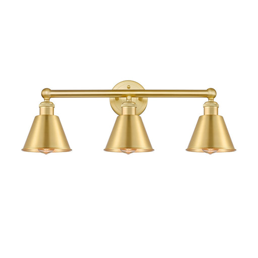 Innovations Smithfield 25in 3-Light Bath Vanity Light | Industrial Farmhouse Satin Gold Steel and Cast Brass with Satin Gold Metal | Model 616-3W-SG-M8-SG