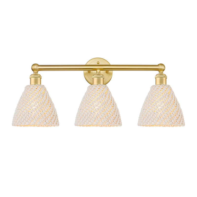 Innovations Bristol Natural 26in 3-Light Bath Vanity Light | Industrial Satin Gold Steel and Natural Fiber Shade | Bathroom | Model 616-3W-SG-NBD-75-NAT