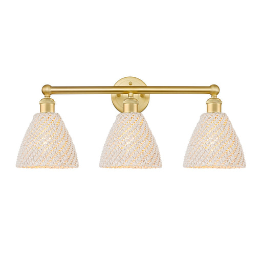 Innovations Bristol Natural 26in 3-Light Bath Vanity Light | Industrial Satin Gold Steel and Natural Fiber Shade | Bathroom | Model 616-3W-SG-NBD-75-NAT
