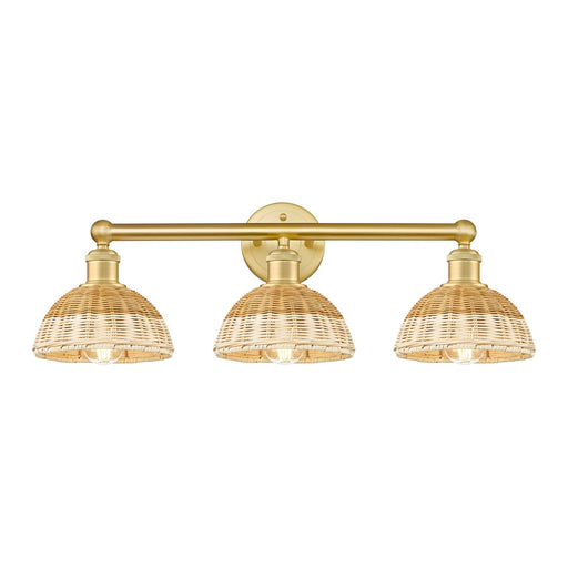 Innovations Lighting Bristol Natural II 26in 3-Light Bath Vanity Light | Industrial Satin Gold Steel and Cast Brass with | Model 616-3W-SG-NBD2-75-NAT