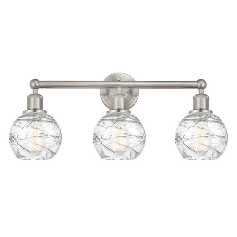 Innovations Athens Deco Swirl 24in 3-Light Bath Vanity Light | Industrial Brushed Satin Nickel Steel and Clear Deco Swirl | Model 616-3W-SN-G1213-6CL